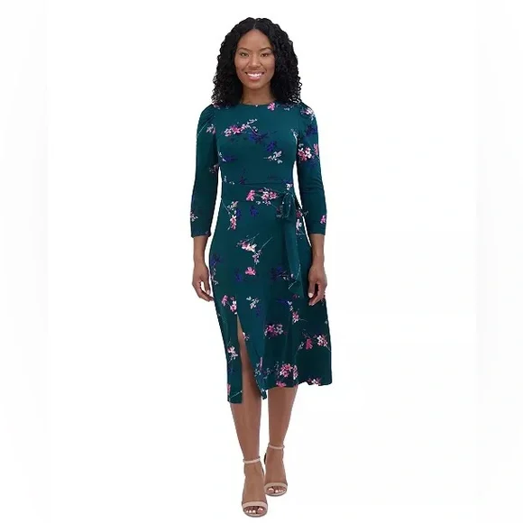 Jessica Howard | Dresses | Jessica Howard Petite Printed 34sleeve Belted  Midi Dress Size P | Poshmark